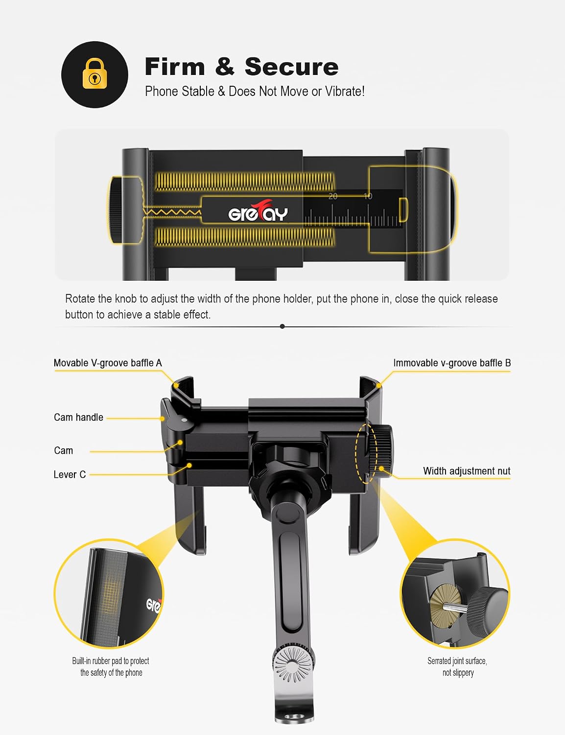 Motorcycle Phone Mount, 1S Quick Release Anti Shake Motorbike Phone Holder for 3.5-7.0 Inch Smartphone for Motorcycle