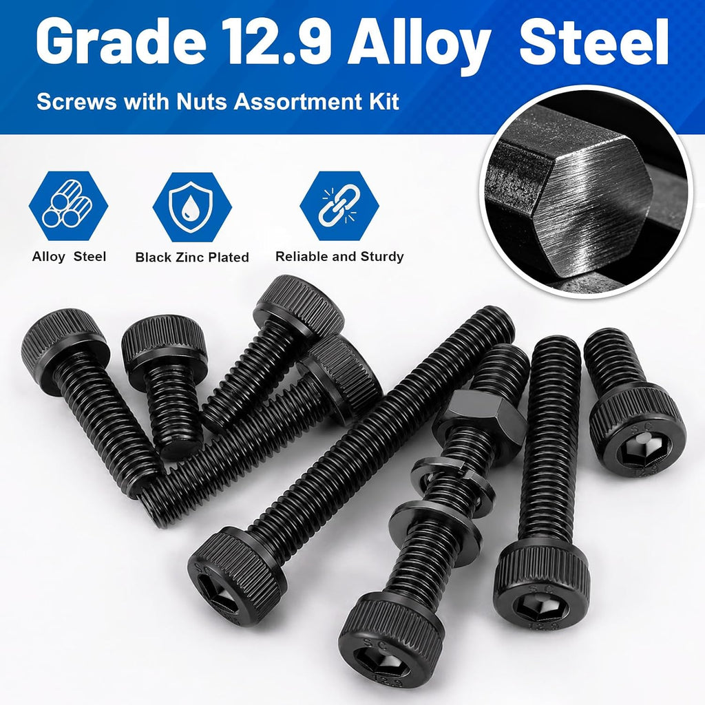 190PCS M6 Socket Bolts Nut Assortment Kit, M6x8/10/12/16/20/25/30/35mm