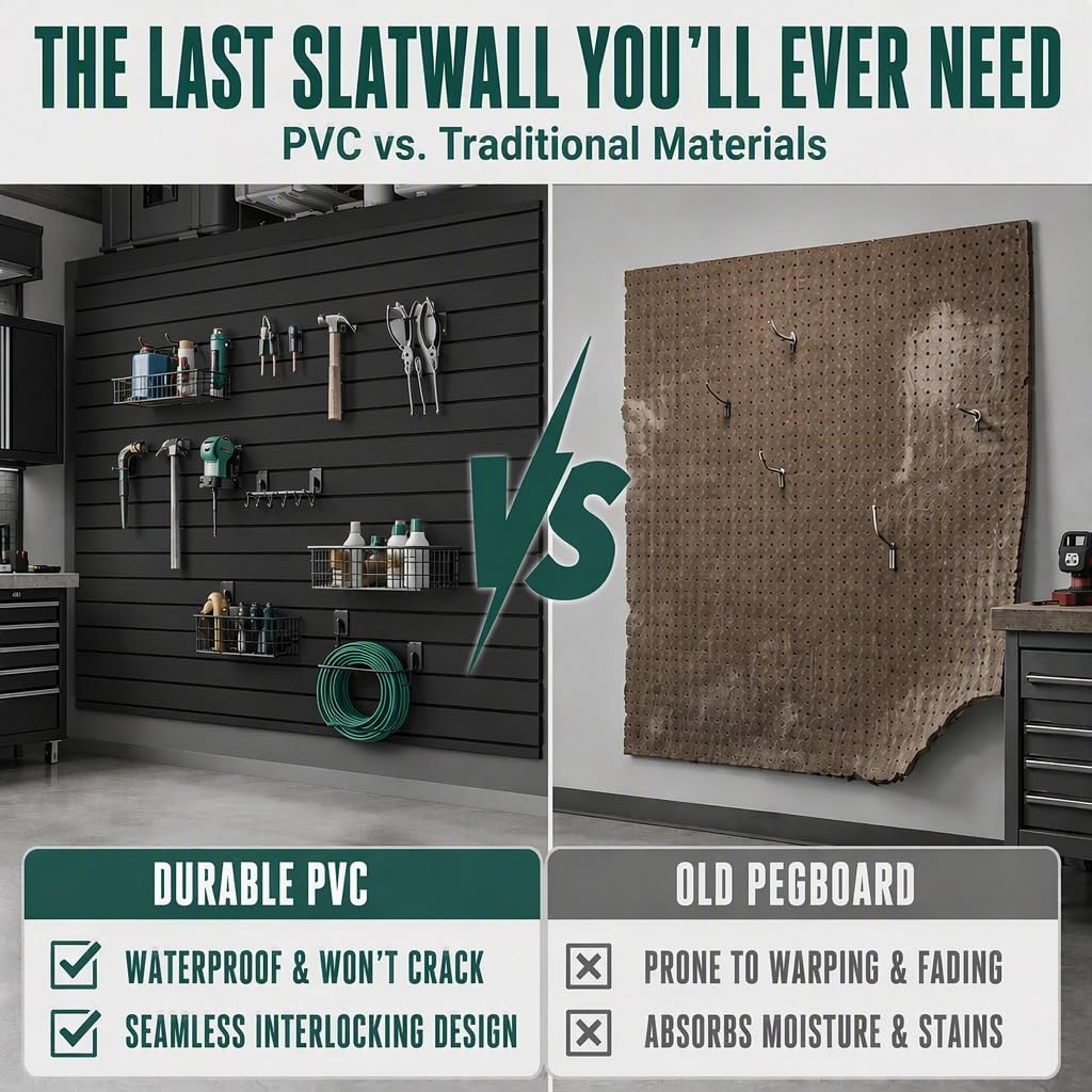 PVC Slatwall Panels, Garage Slat Wall Storage, 4x8 ft Black 2-Pack