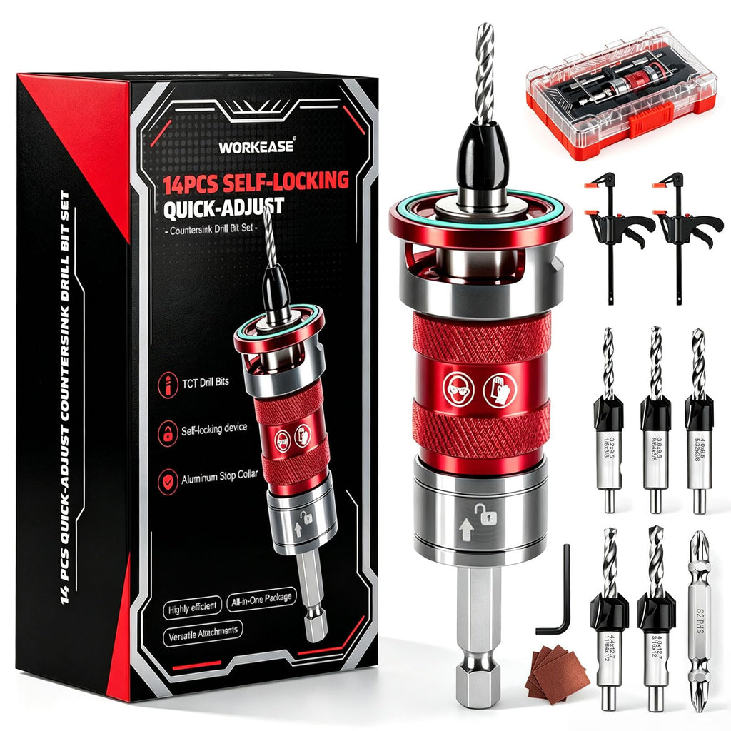 14 Pcs Countersink Drill Bit Set, self-Locking Device Quick-Adjust
