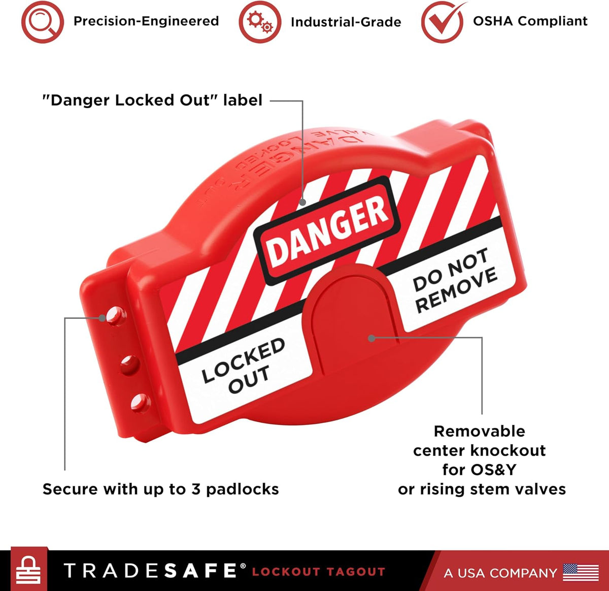 TRADESAFE Adjustable Gate Valve Lockout, 1 to 6-1/2 inch Diameter Handles