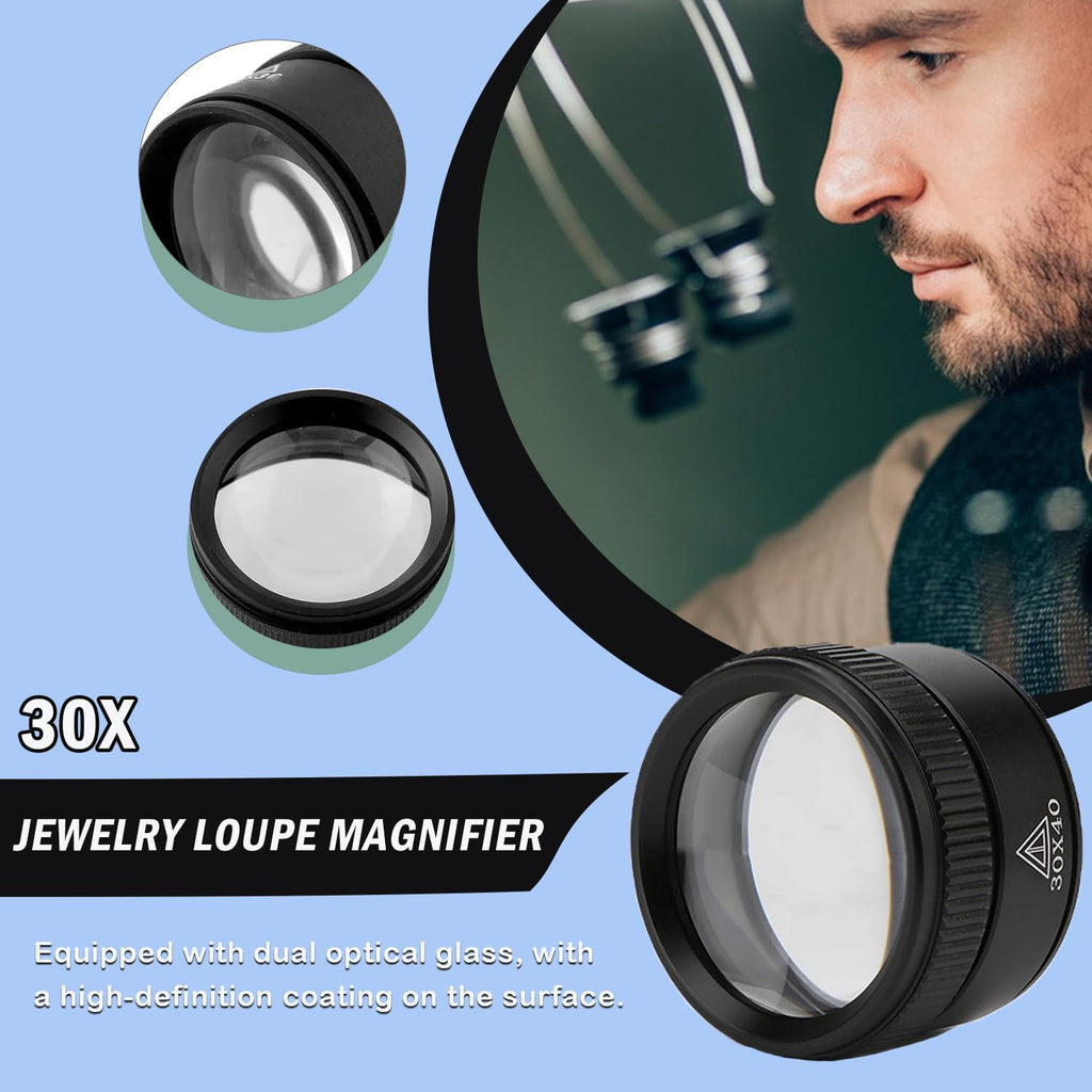 30X Portable Jewelers Loupe Pocket Handheld Magnifier | Sturdy metal, loupe handheld magnifying glass for jeweler