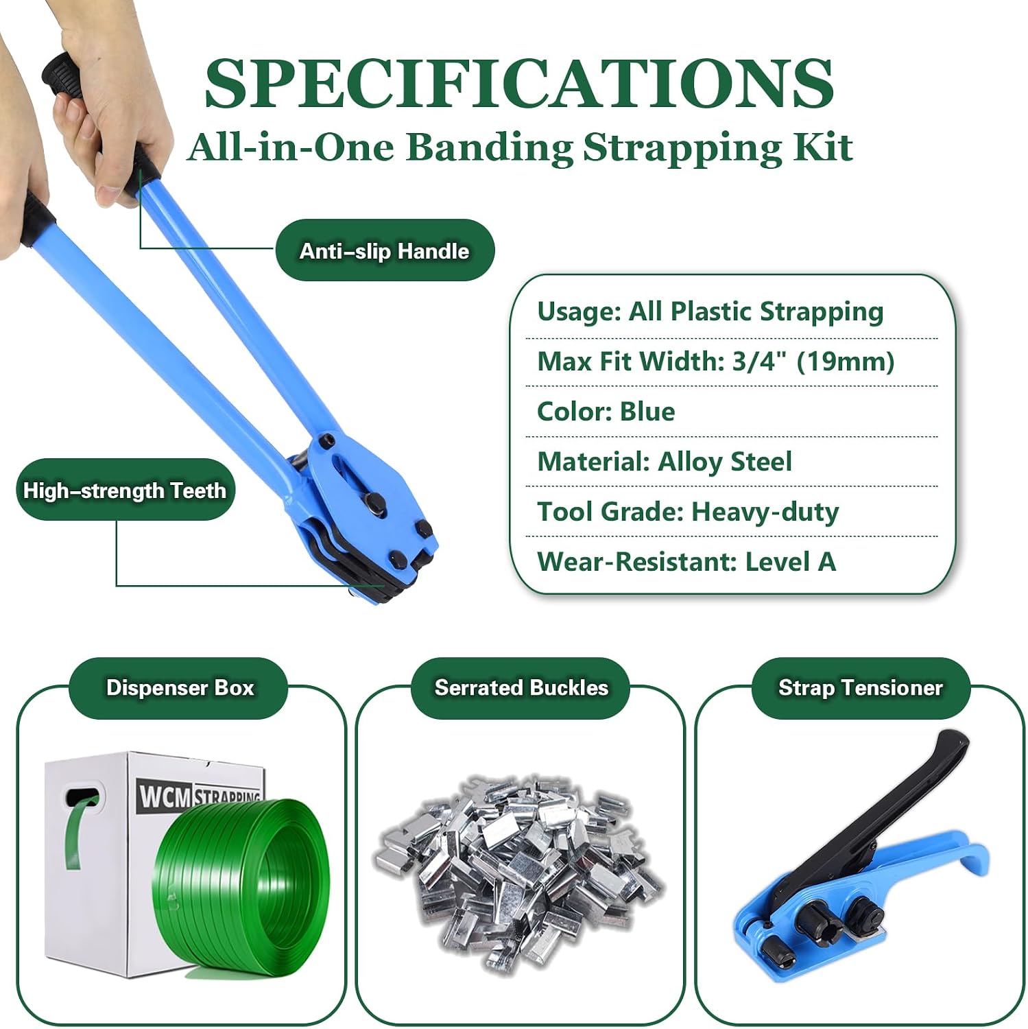 Banding Strapping Kit, Pallet Strapping Kit, Packaging Banding Tool with 5/8" Width, 1000' Length Polyester Strapping