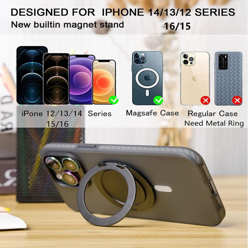 R Stand Magnetic Ring Holder for iPhone 12 13 14 15 16 Pro max Series, Ultra-Thin Aluminum Compatible with MagSafe