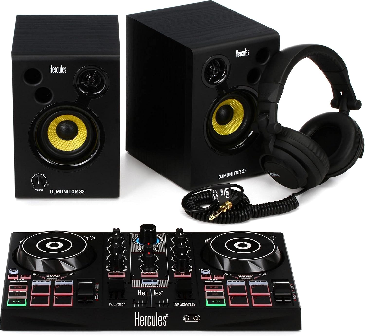 DJ Learning Kit w/ Inpulse 200 DJ Controller, 15 Watt Monitor Speakers and Sound-Isolating Headphones –2 Decks