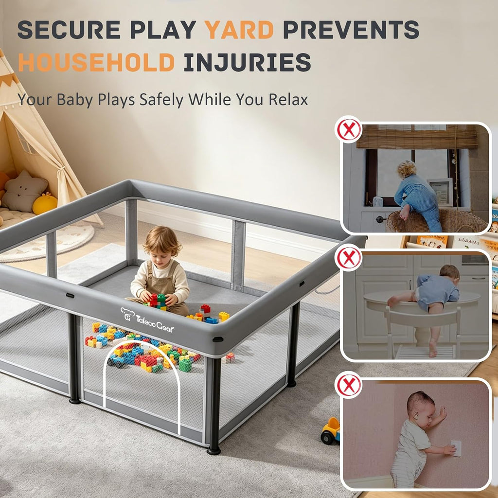 Foldable Baby Playpen with Mat, 50"×50" Collapsible Play Pen for Babies and Toddlers, Indoor & Outdoor Kids Safety