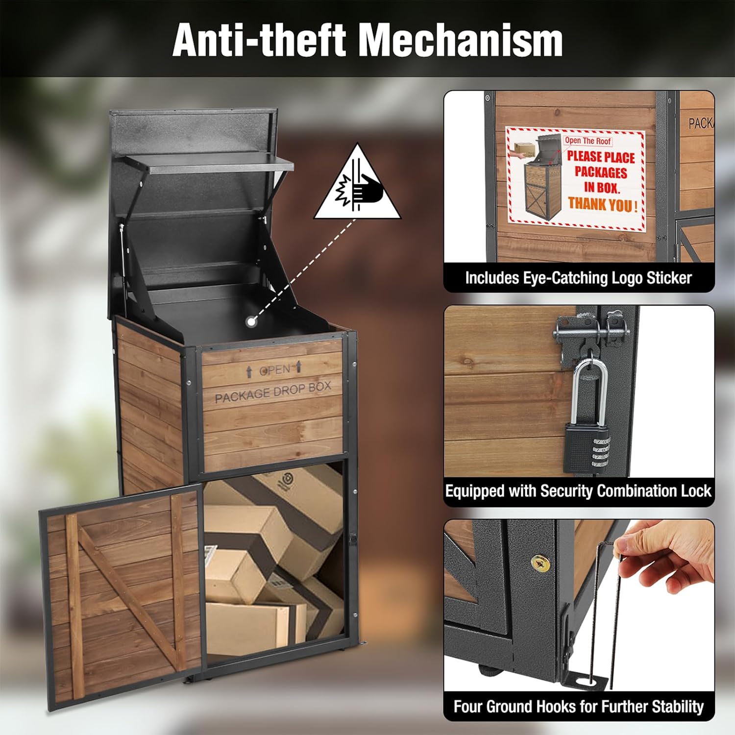 Package Delivery Box with Anti-Theft Lock & Weatherproof Design - 40+ Gallon Large Outdoor Parcel Drop Box for Porch