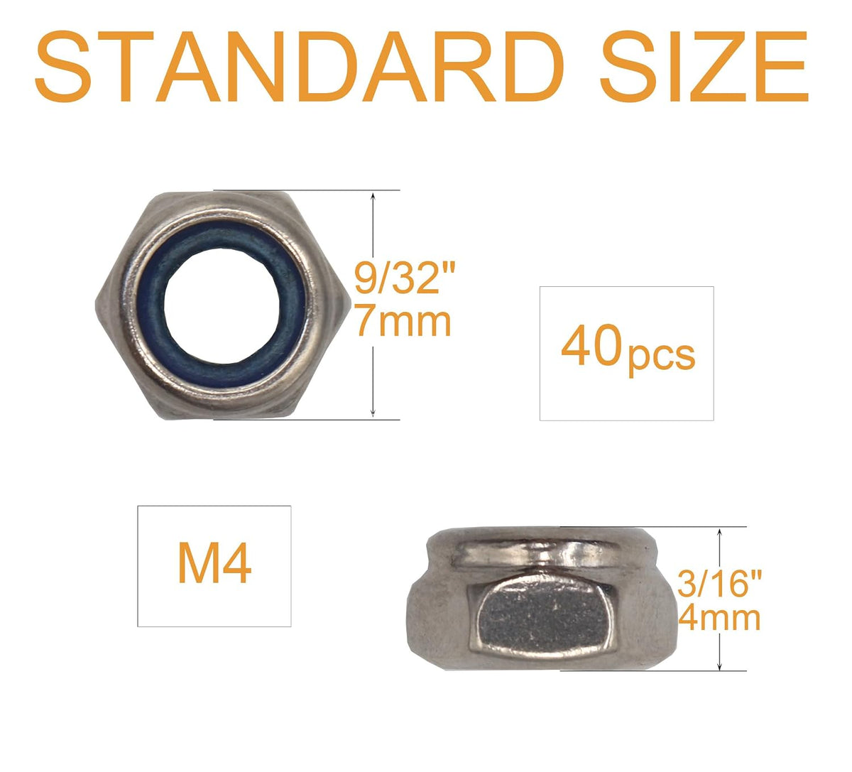 40Pcs M4 x 0.7mm Stainless Steel Self-Lock Nylon Inserted 4mm Locking Nuts for 3D Printer, Furniture