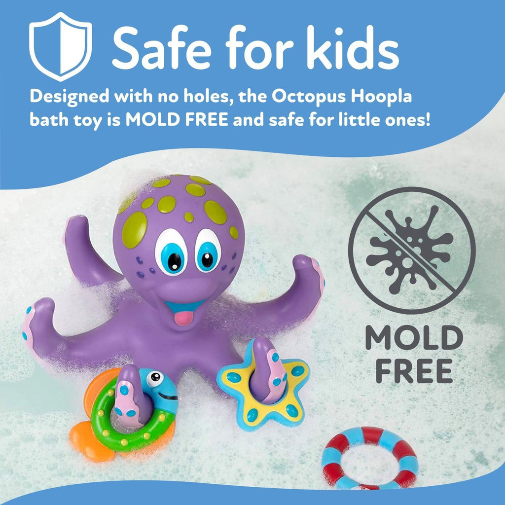 Floating Octopus with 3 Hoopla Rings - Baby & Toddler Bath Toy - No Hole Design Keeps Moisture Out - Fine Motor