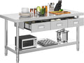 60" X 24" Stainless Steel Table with 3 Drawers