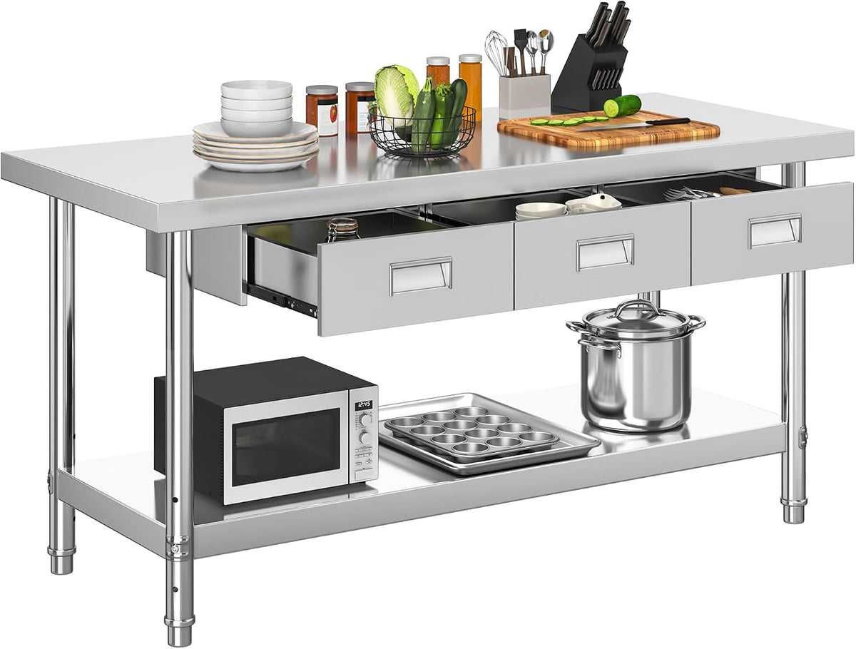 60" X 24" Stainless Steel Table with 3 Drawers