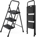 Step Ladder, 3 Step Stool Foldable with Anti-Slip Pedal & Comfortable Handrail, 800lbs Capacity Sturdy Steel Ladder