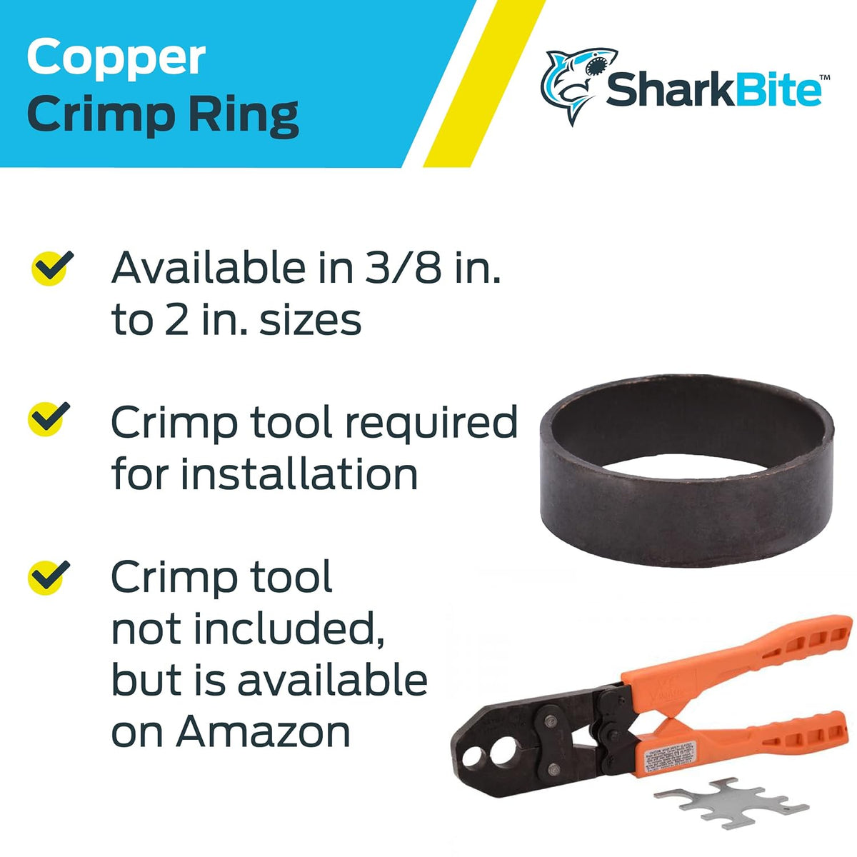 SharkBite 1 Inch Copper Crimp Rings, Pack of 25, PEX Pipe, PE-RT, 23104CP25
