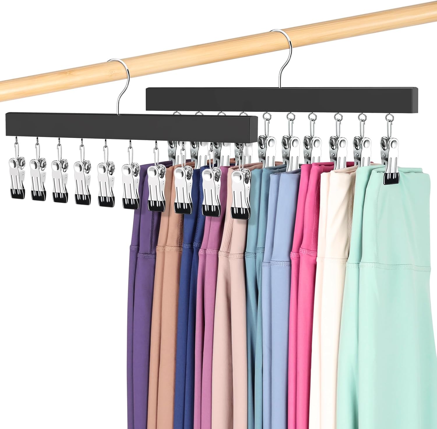 Legging Organizer for Closet, Pants Hangers with Clips Holds 20 Leggings, Jeans, Hats, Shorts, Socks, 360° Rotating