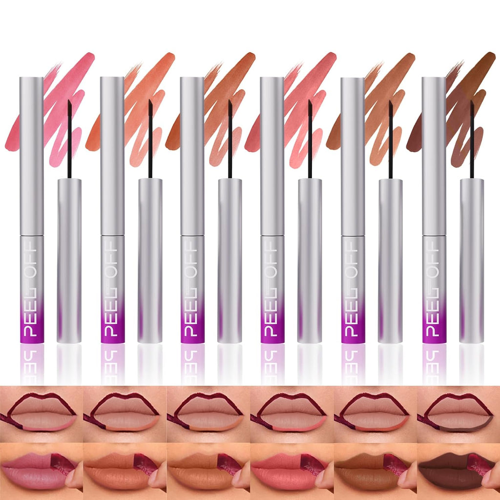6Pcs Peel Off Lip Liner Set,Lip Stain Peel Off,Long-Lasting Waterproof & Smudge-Proof Matte Lip Liners With Ergonomic