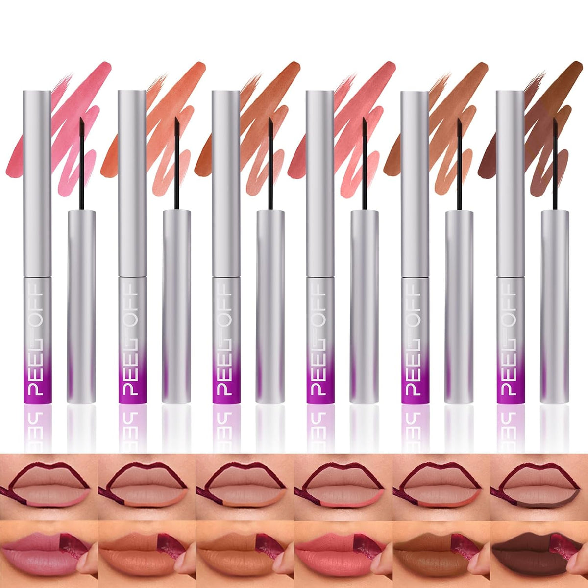 6Pcs Peel Off Lip Liner Set,Lip Stain Peel Off,Long-Lasting Waterproof & Smudge-Proof Matte Lip Liners With Ergonomic