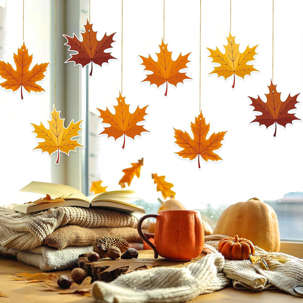 Fall Thanksgiving Hanging Swirls Decoration Big Maple Leaf Hanging Foil Swirls Ceiling Decor for Thanksgiving Party