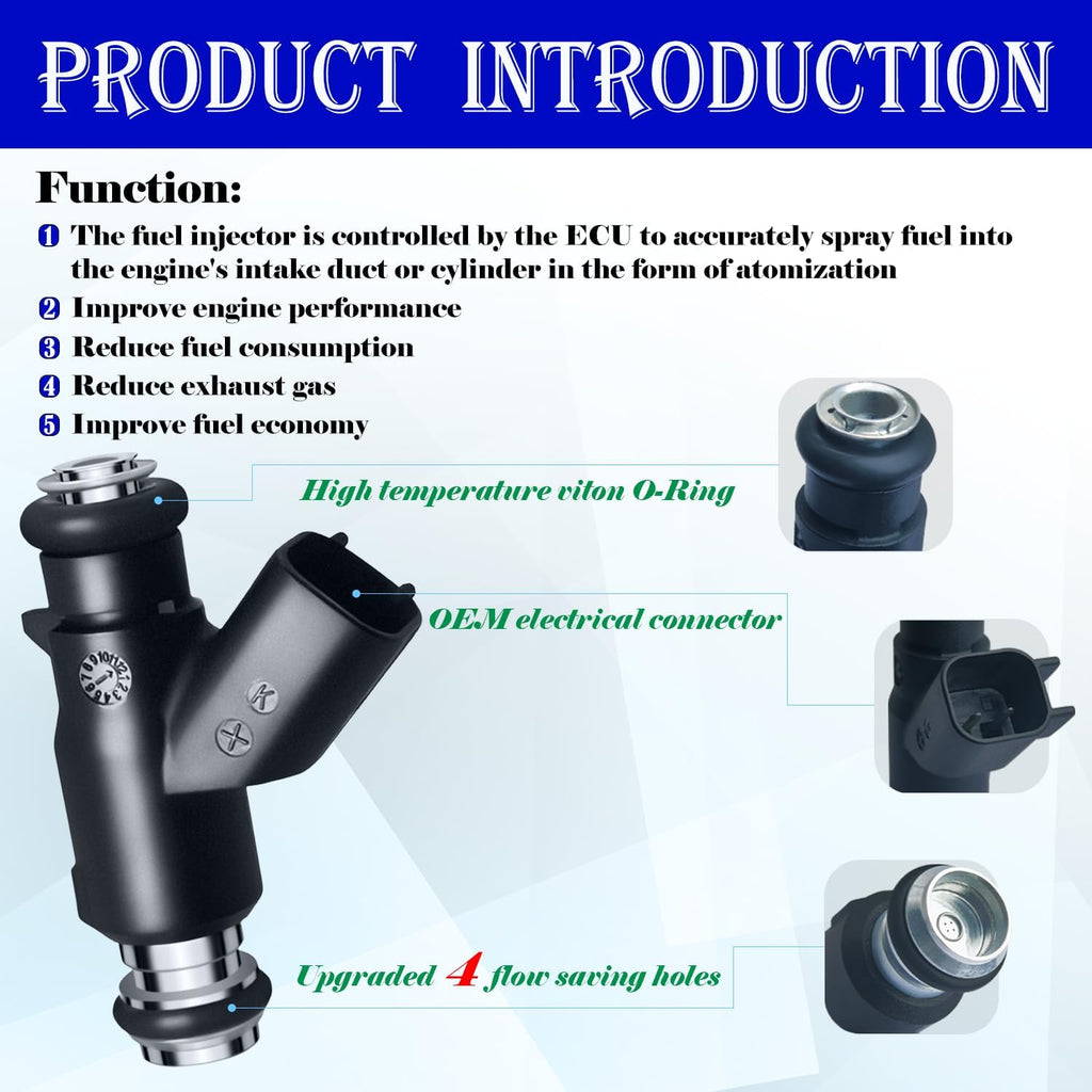 Upgraded 4 Holes Flex Fuel Injector Fit For GMC: Sierra/Savana/Yukon, For Chevy: Silverado/Express/Suburban/Tahoe, For Cadi Escalade, V8 4.8L/5.3L/6.0L 2010-2017，OEM # 12613411, 217-3411(8 Pcs)