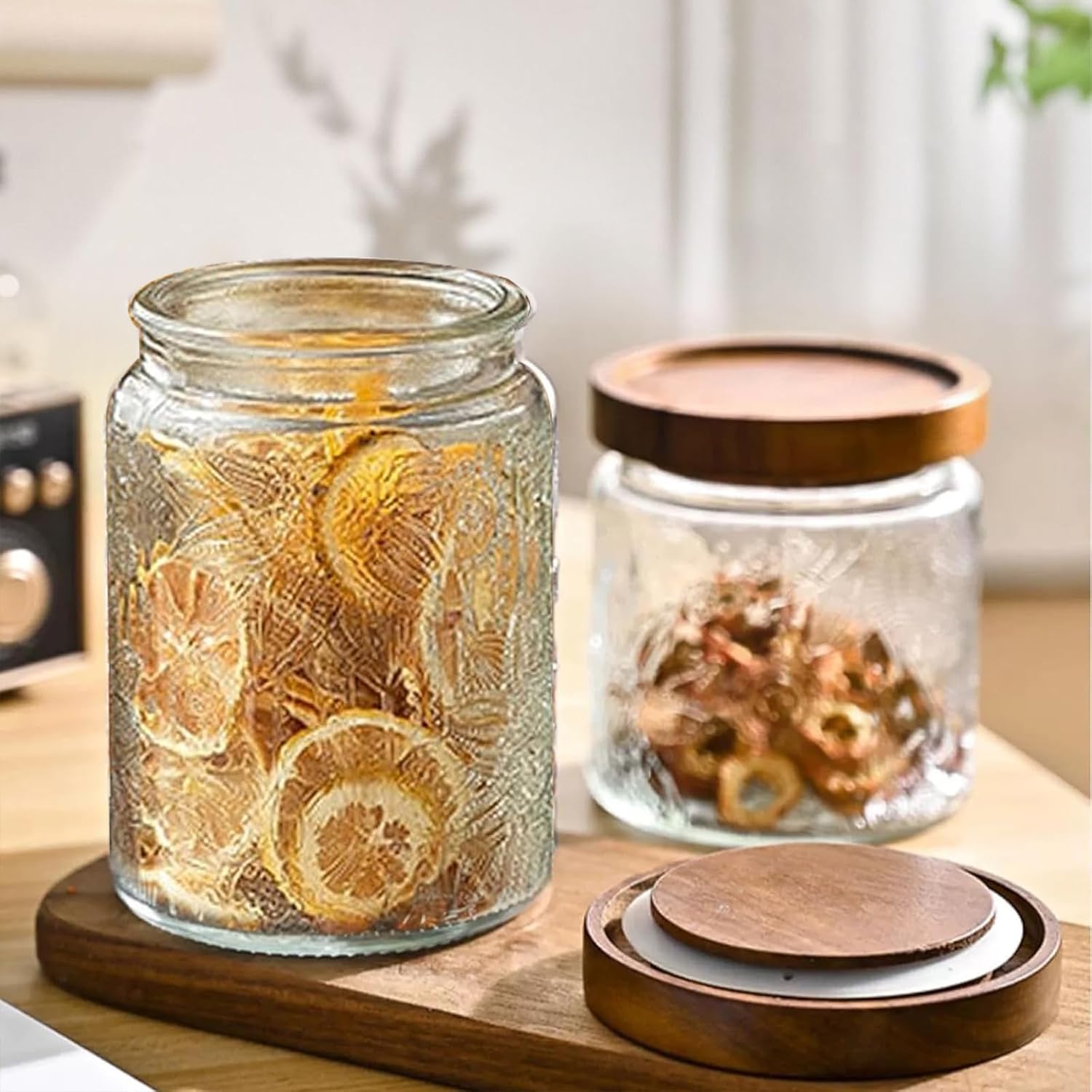 Vintage Glass Jar with Lid, Airtight Candy Coffee Canister Food Storage | 24oz Decorative Container Set with