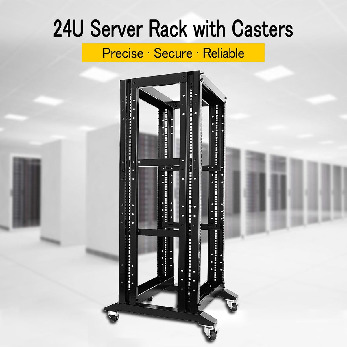 24U 4 Post Open Frame Network Server Rack 19inch Width 600mm deep with 3 Pairs of L Rail