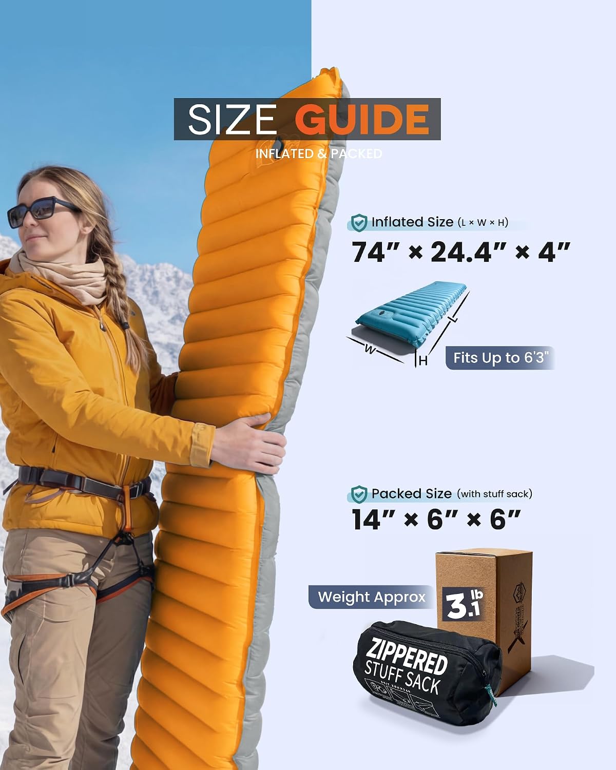 Inflatable Camping Sleeping Pad, 4-Inch Thick Full Air Support, No Bottoming Out for Side Sleepers, Camping &