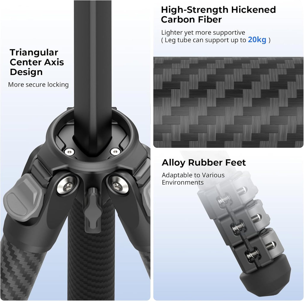 Portable Travel Video Tripod, Carbon Fiber Compact Tripod for Outdoor Photography, 5kg Load, Fluid Head with 360° Pan