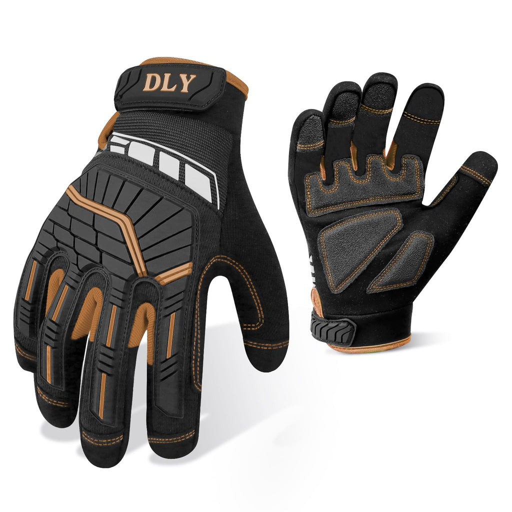 Work Gloves for Men, TPR Impact Protection, Mechanic Gloves,Brown,XL