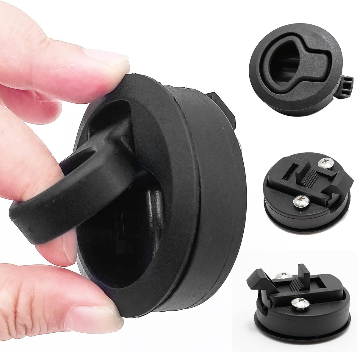 MDEOOSKY 4PCS Boat Latches, 2" Slam Latch Hatch Round Pull Marine, Boat Flush Pull Hatch, Latch Locking for Boat, Handle Round Deck Hatch, Black