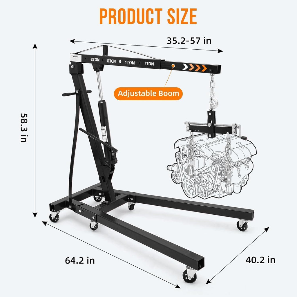 2 Ton Engine Hoist, Hydraulic Cherry Picker Engine Crane, Black