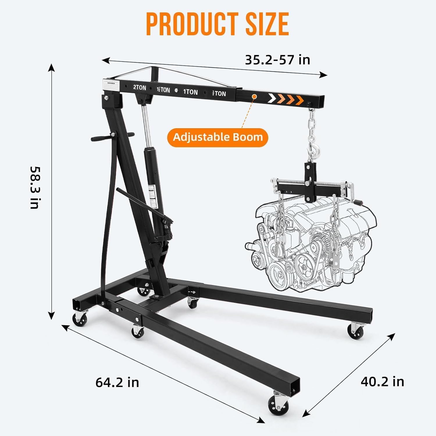 2 Ton Engine Hoist, Hydraulic Cherry Picker Engine Crane, Black