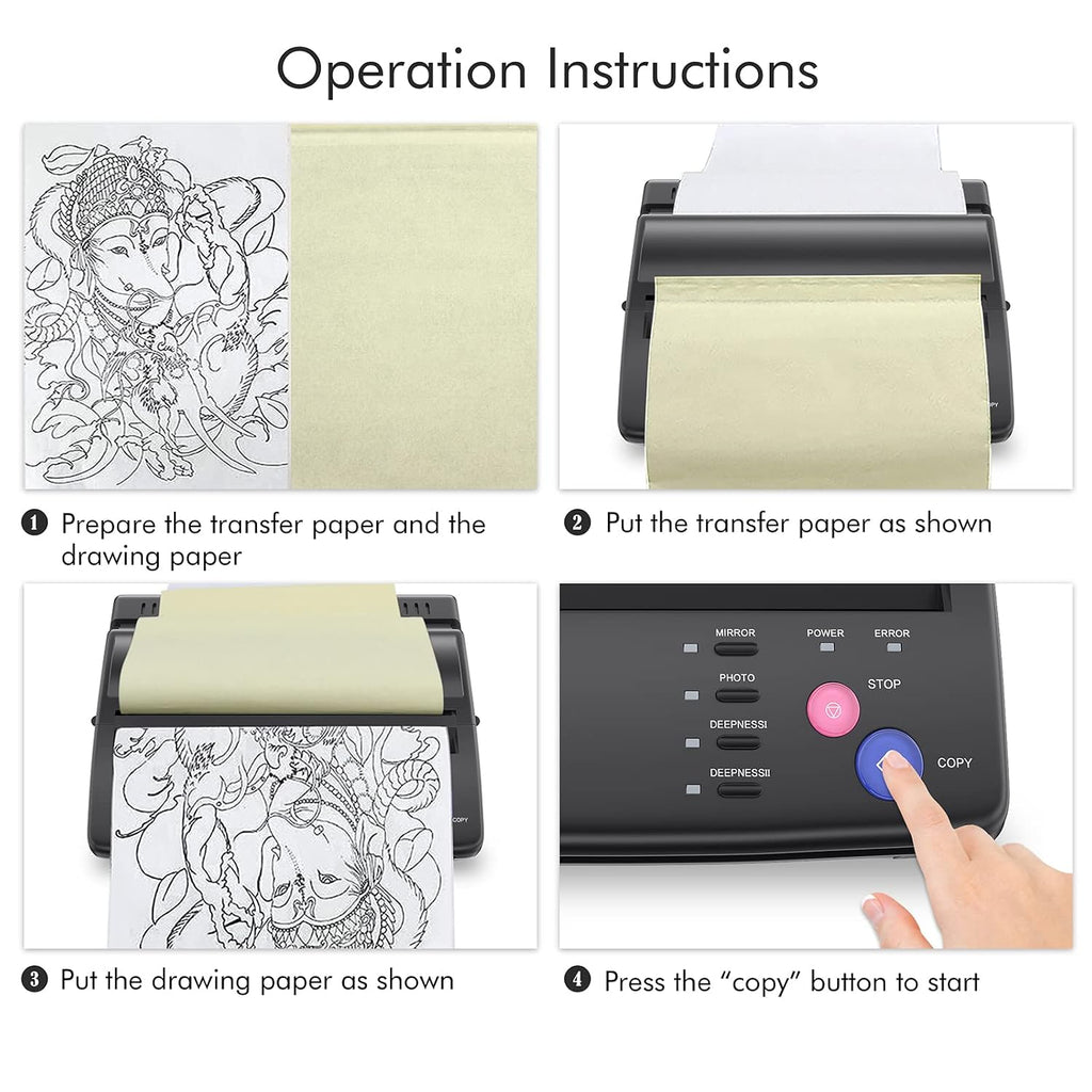 Tattoo Stencil Machine Thermal Copier Tattoo Stencil Printer with 20pcs Transfer Paper for tattooing Artists (Black)