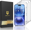for iPhone 16 Screen Protector, 3-Pack Full Coverage Tempered Glass [Military Grade Shatterproof] [9H Hardness] [Easy