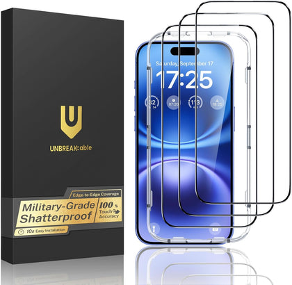 for iPhone 16 Screen Protector, 3-Pack Full Coverage Tempered Glass [Military Grade Shatterproof] [9H Hardness] [Easy