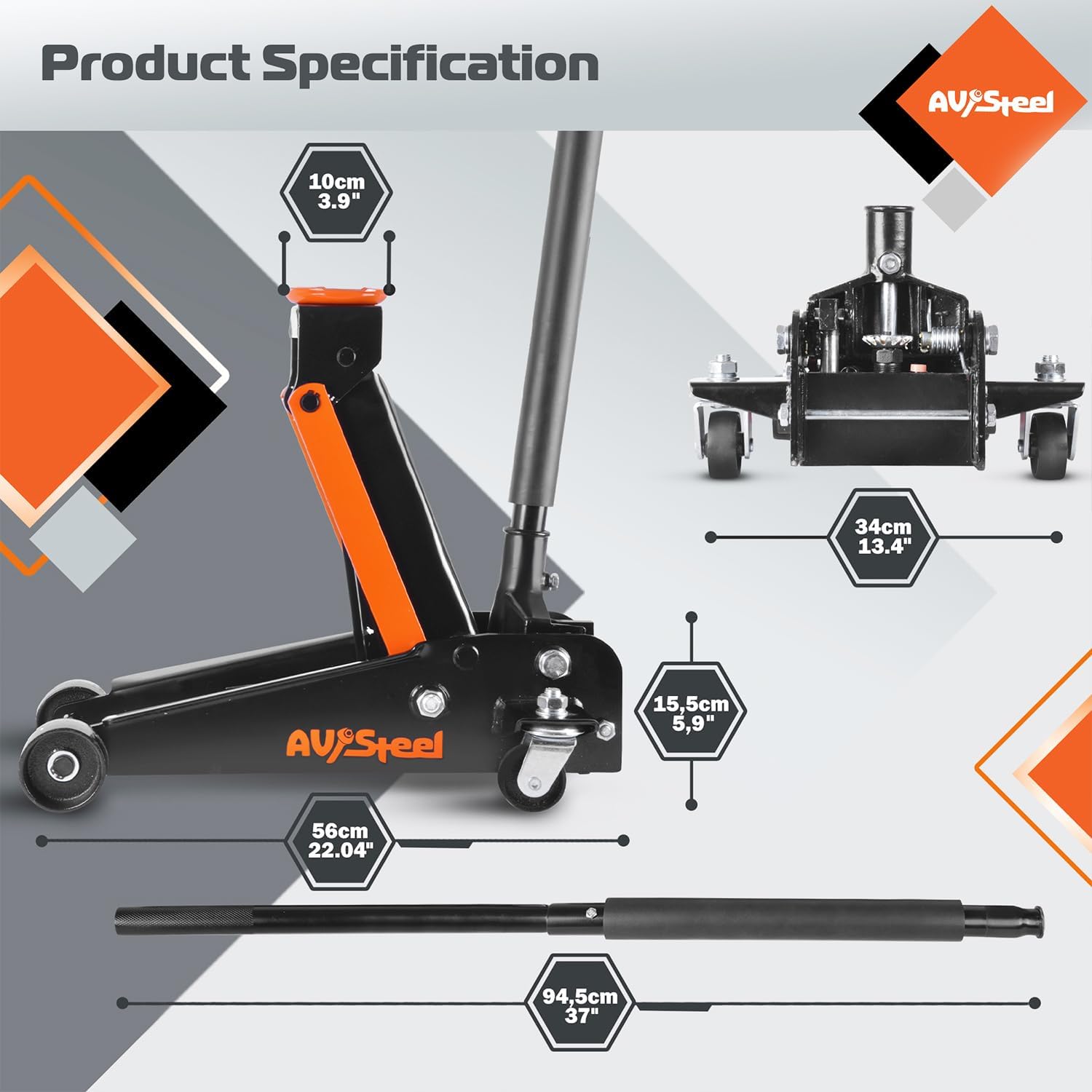 3 Ton Floor Jack (6000 lbs), Single Piston Steel Hydraulic Floor Jack, Lift Range 5.5" to 18.5", Fits Cars, SUVs &