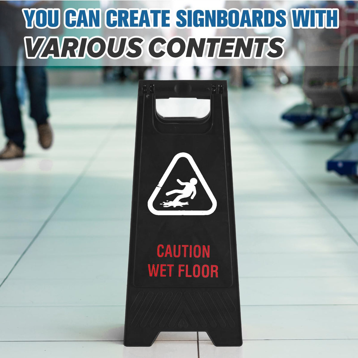 2 Pack 24" Height Blank Floor Sign Black A-frame Foldable Caution Sign Stick/Write-On Double Sided Safety Warning for
