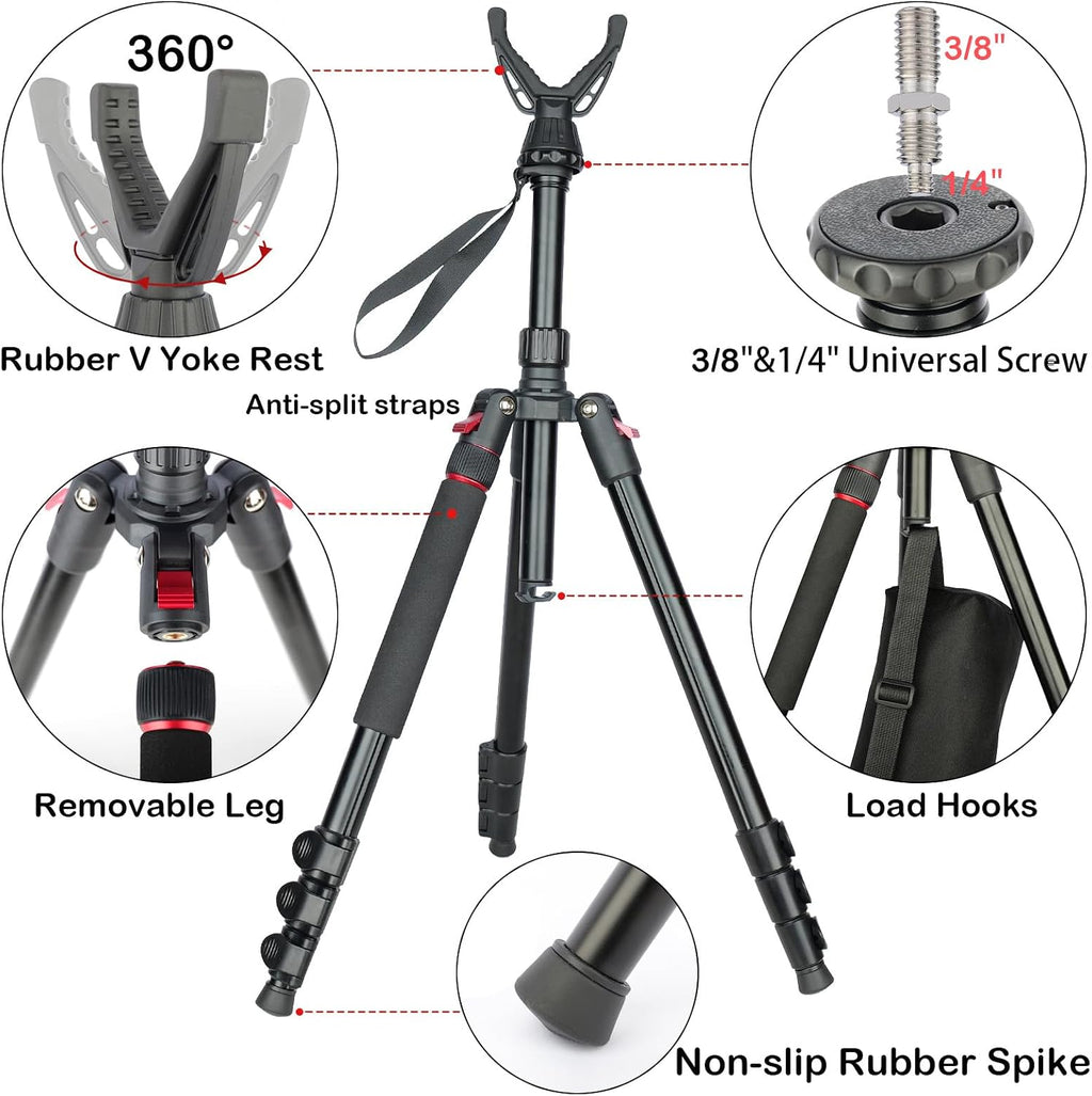 Adjustable Shooting Tripod for Rifles Shooting Stick Level-Lock 3-in-1 Tripod Monopod Bipod, 22.8″-61″ Height