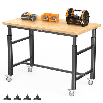 Adjustable Workbench with Rubberwood Top Rolling, 42x20 in Workbench