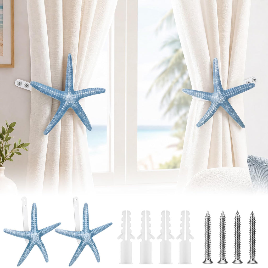 2 Pcs Natural Starfish Curtain Tiebacks Coastal Curtain Holdbacks