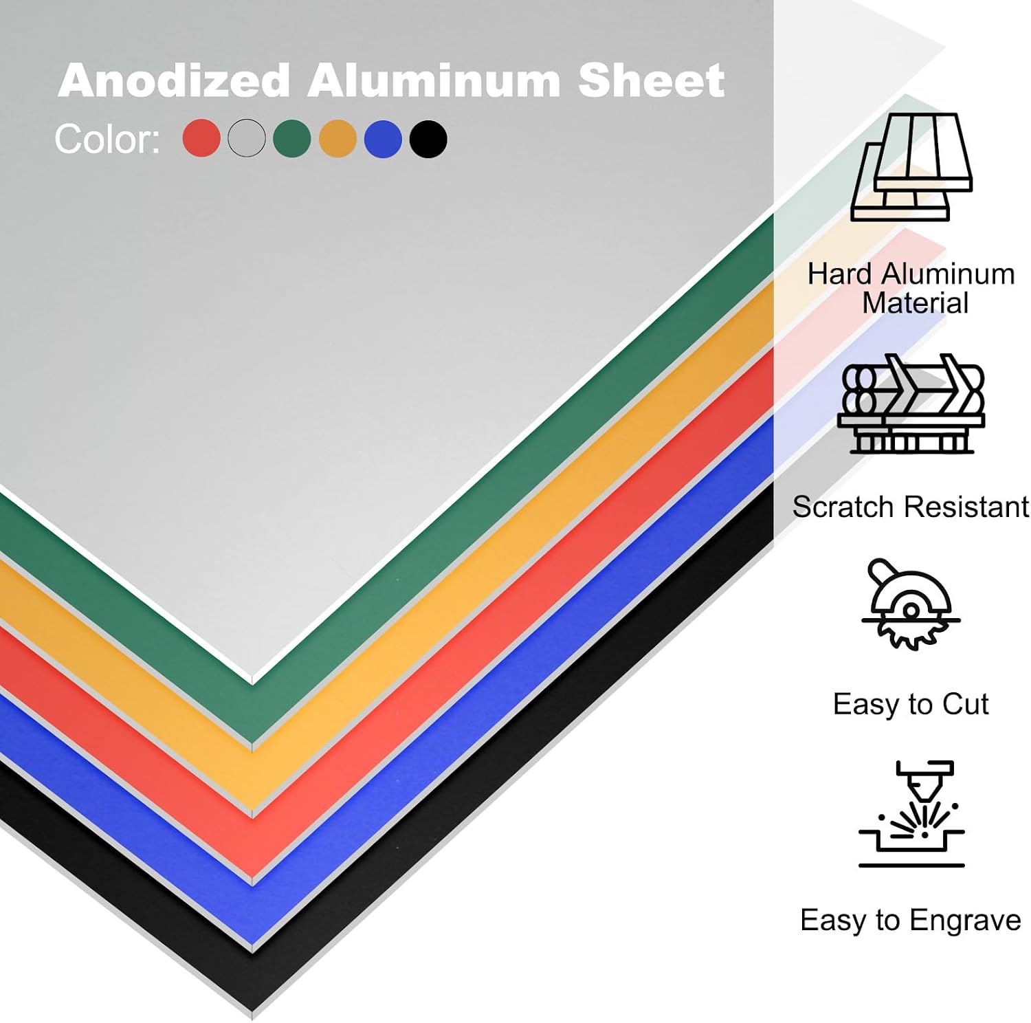 7x5x1/32inch Anodized Aluminum Sheet Set, 6Pcs Metal Rectangle Aluminum Plate 0.8mm Thick Engraving Blanks for Laser