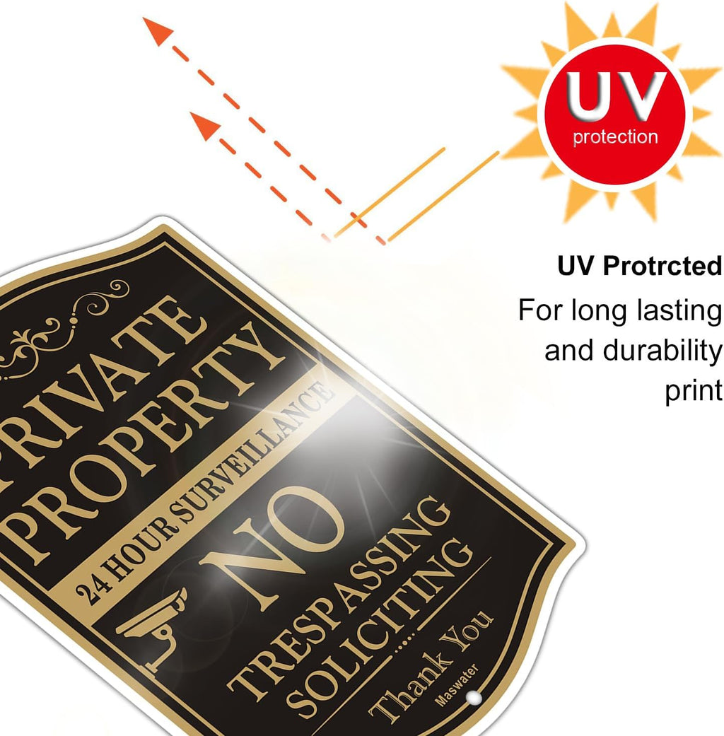 Large Private Property No Trespassing Sign, 2-Pack 12" x 18" No Soliciting 24 Hour Surveillance Yard Signs