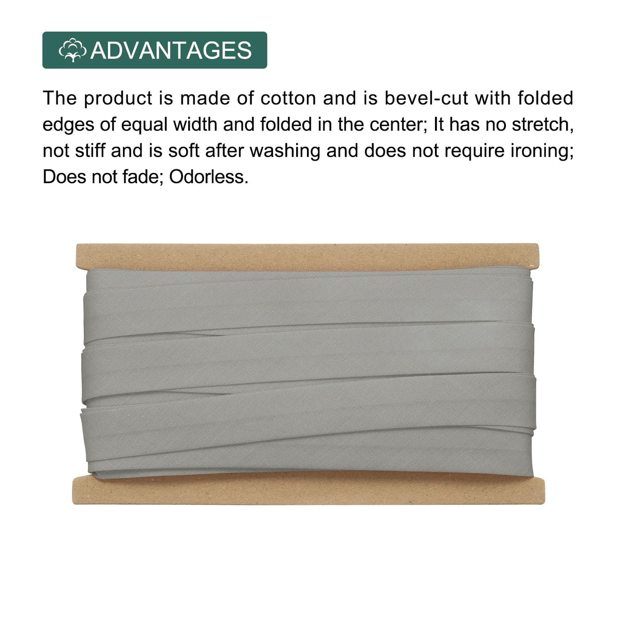 3/4 Inch Double Fold Bias Tape Polyester Gray 10 Yards