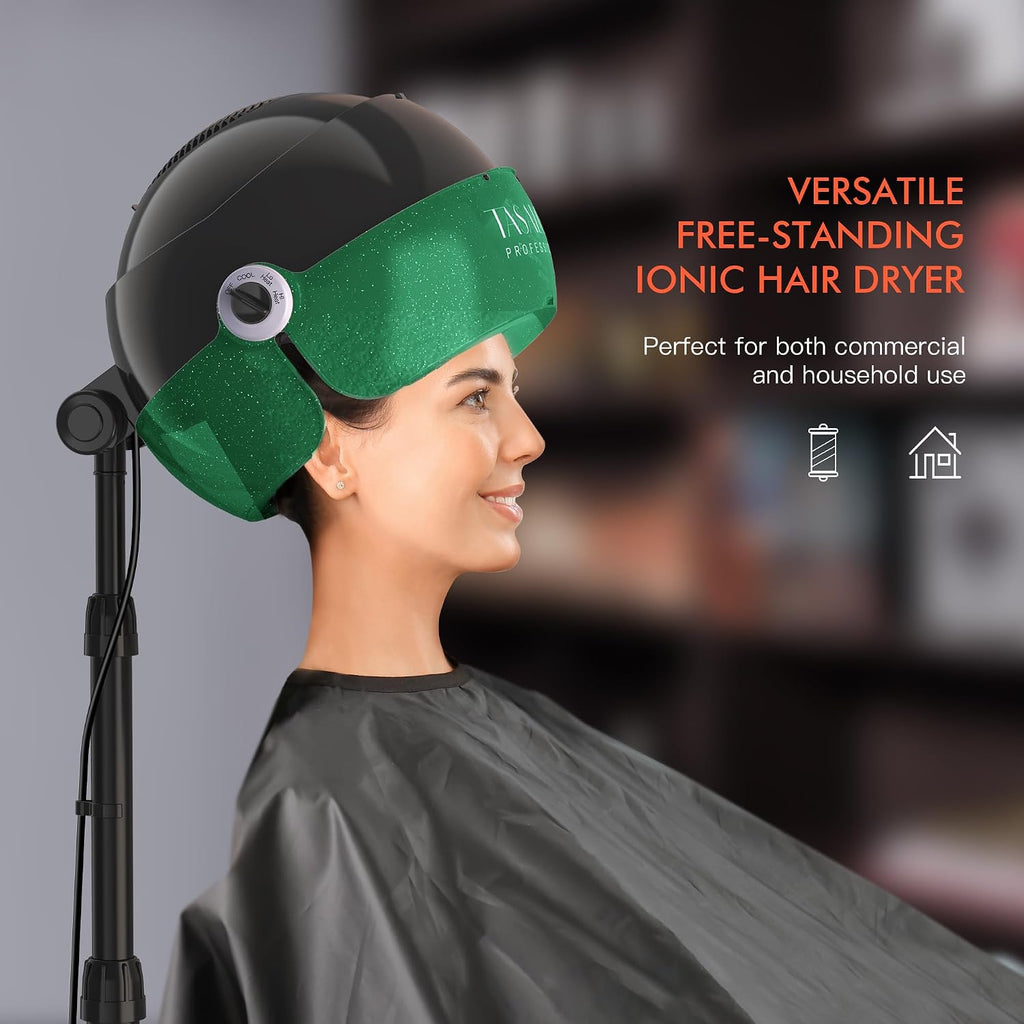 Professional Ionic Hooded 1875W Hair Dryer with 3 Temperature Settings, Transparent Glitter Visor, Side Switch