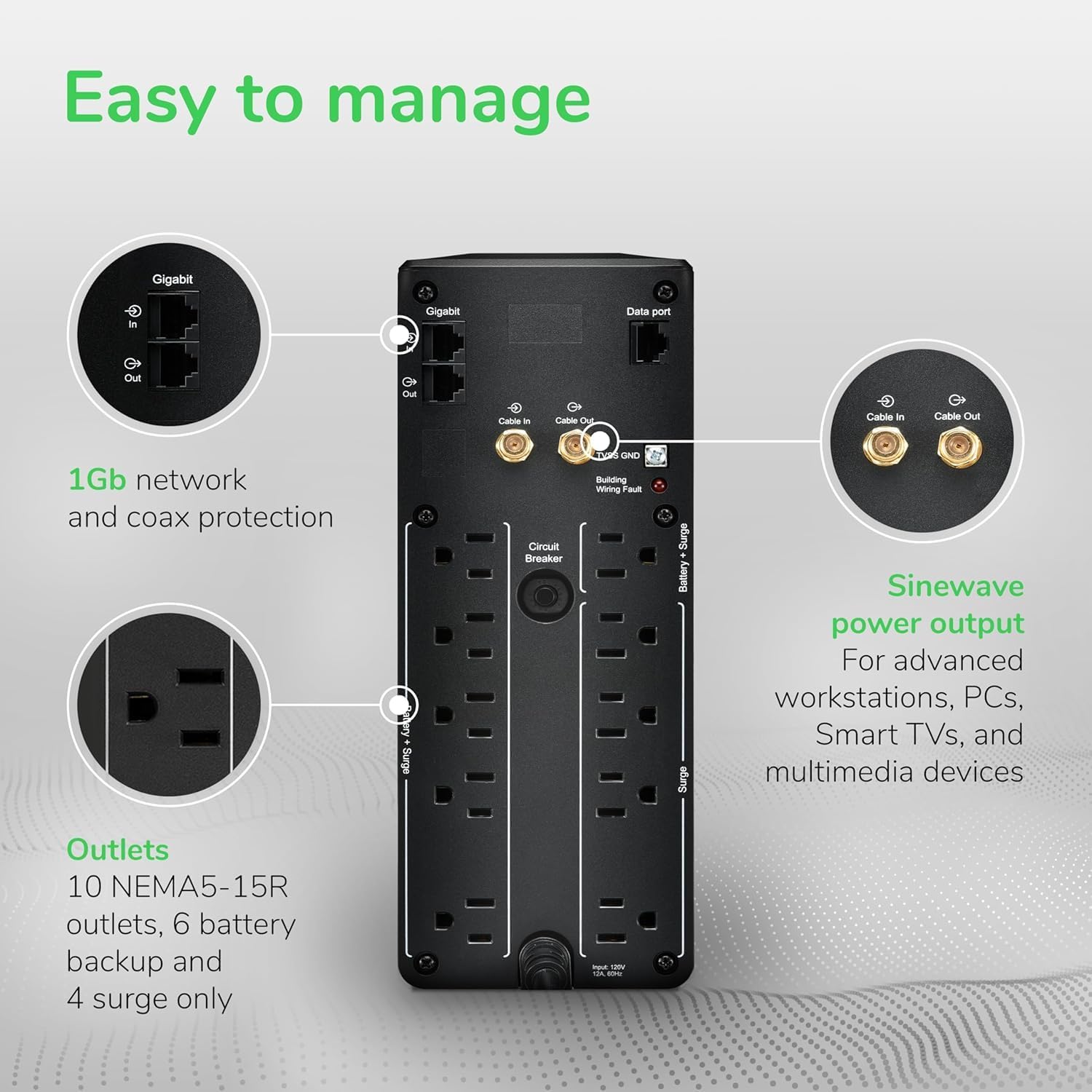 UPS 1500VA/900W Pure Sine Wave UPS for Computer, Electronics, BR1500MS2 | Back-UPS Pro sinewave UPS for PC, gaming &