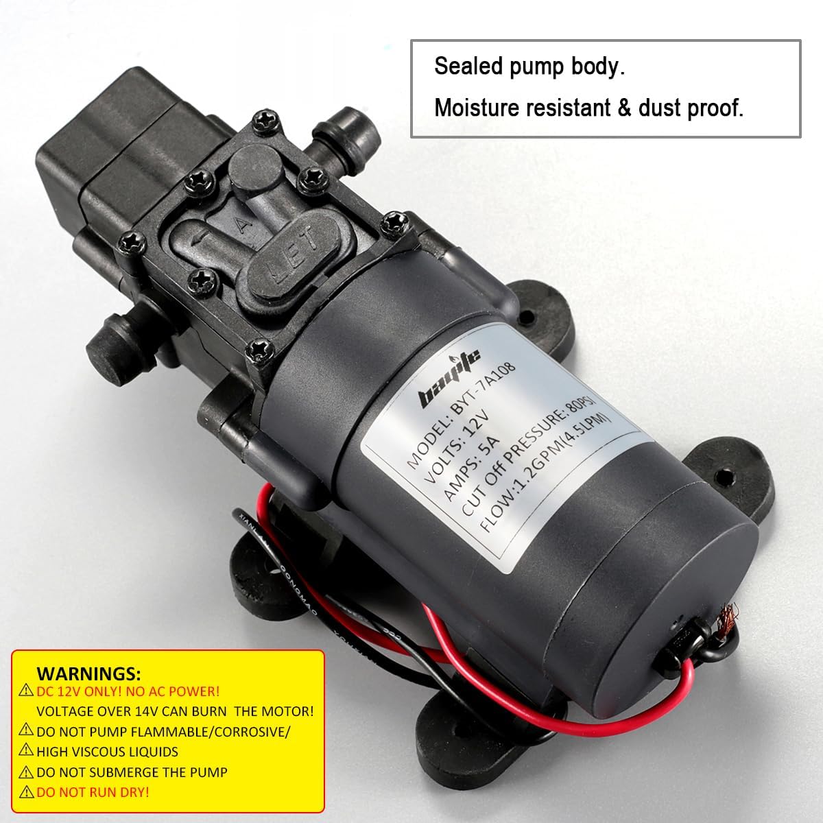 12V DC Water Transfer Pump 4.5 L/Min 1.2 GPM 80 PSI