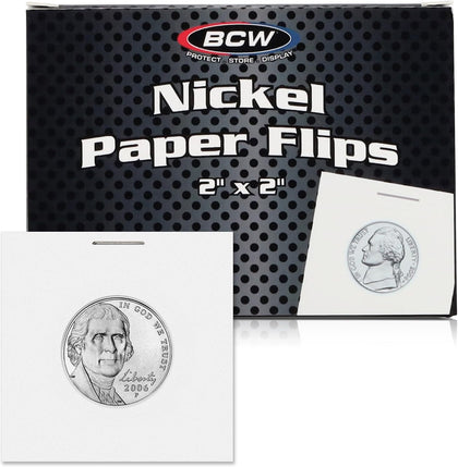 2x2 Coin Flips for Nickels – 100 Pack | Archival Paper Coin Holders with Clear Window | Nickel Holders for Collectors