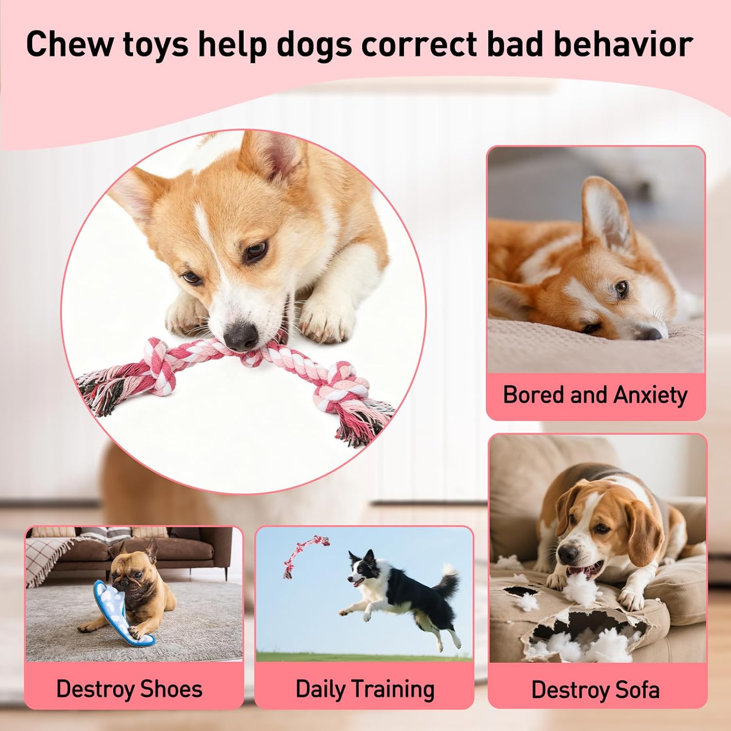 Dog Rope Toy 2 Pack, Rope Toys for Dogs, Chew Ropes for Small Breeds Puppies, Pull Toy for Tug of War, Energy