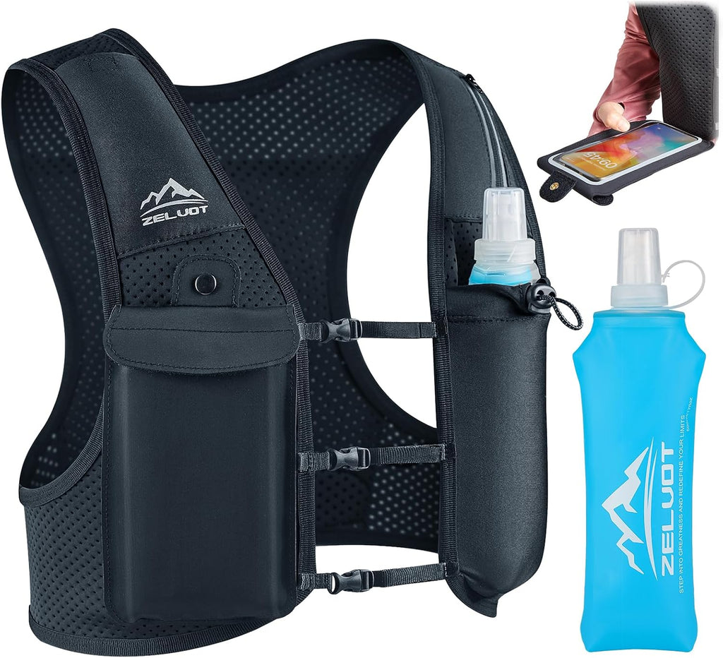 Running Vest for Women Men, Adjustable Running Phone Holder Vest, US Patent, Running Hydration Vest with 500ml Soft