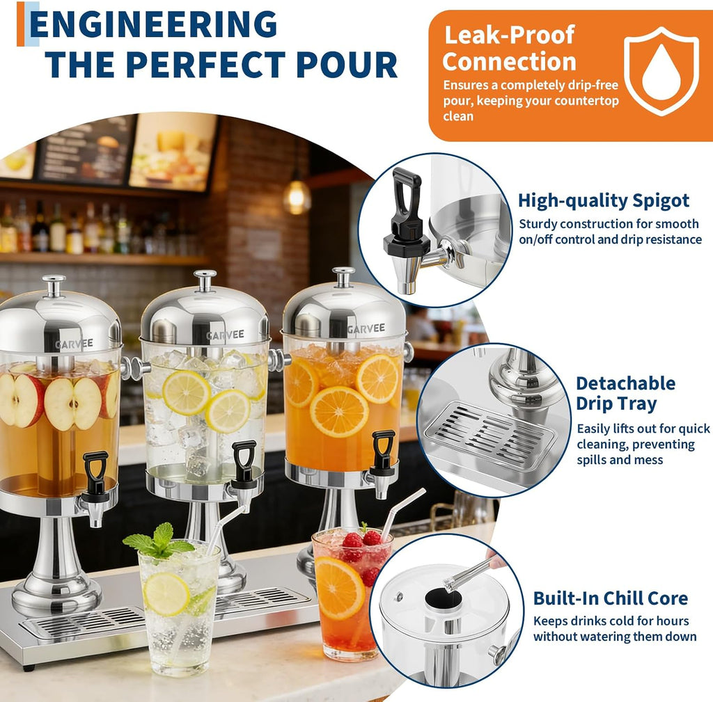 6.6 Gallon Commercial Drink Dispenser with Ice Core, Silver