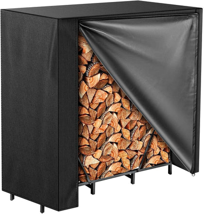 Firewood Rack Cover 4FT, Waterproof Firewood Rack Outdoor Cover with Full Front Zipper & Windproof Straps, Heavy Duty