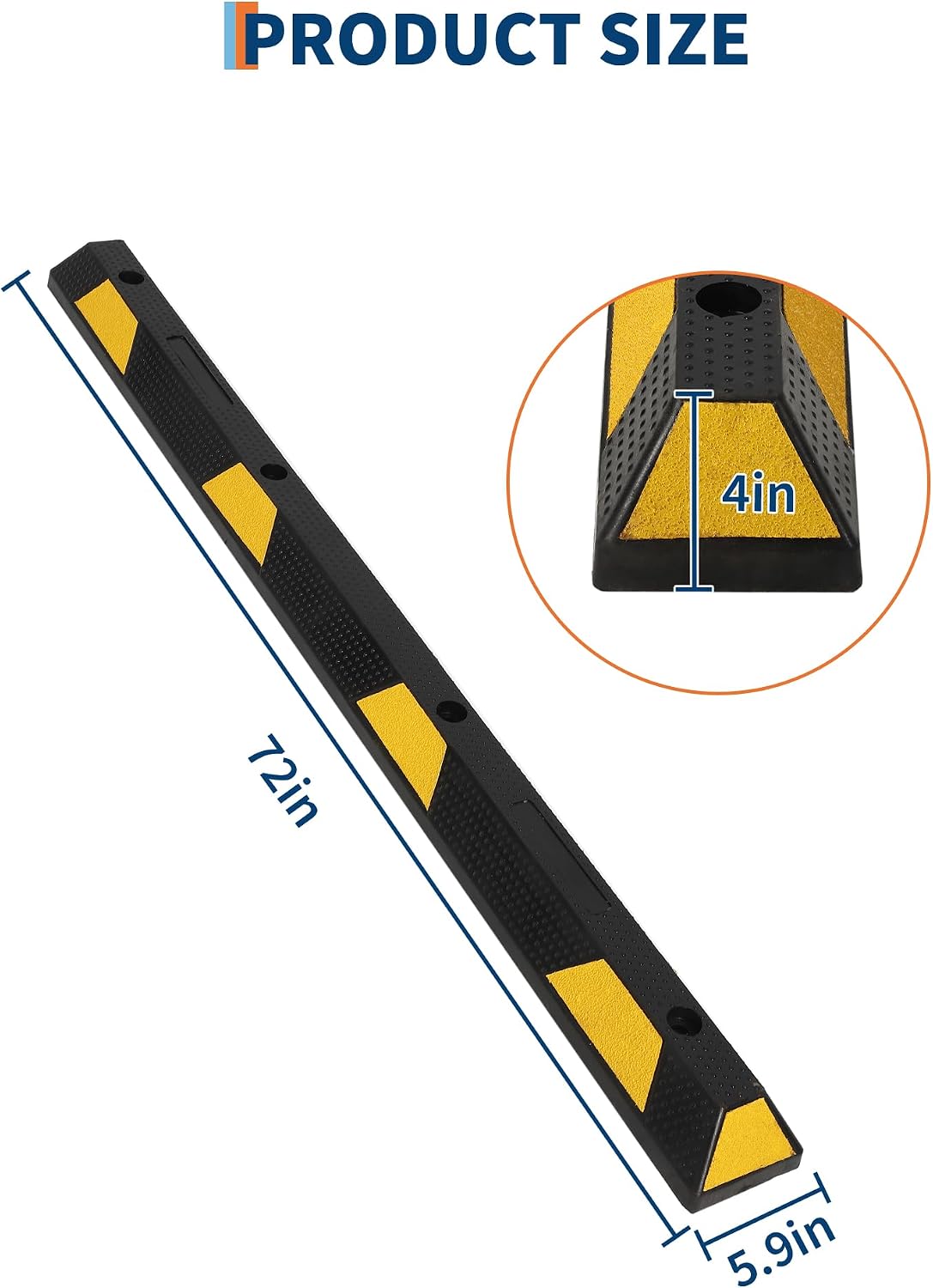 72 in Heavy Duty Rubber Parking Curb, 2 PCS Garage Car Wheel Stopper with Yellow & Black Reflective Strips, Durable